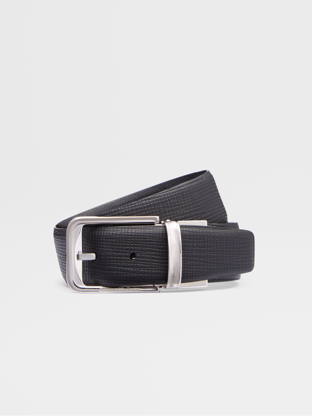 Black Embossed Leather and Black Smooth Leather Reversible Belt